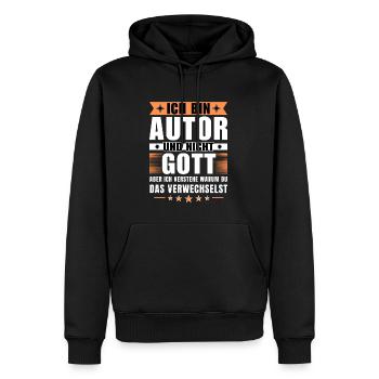 Ich bin Autor und nicht Gott - Männer Premium Bio Hoodie - Schwarz - Vorne - Nico (187cm)