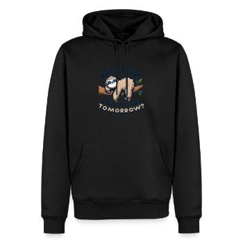 Sloth wisdom: Tomorrow is another day - Men’s Premium Organic Hoodie - black - Front - Nico (187cm)