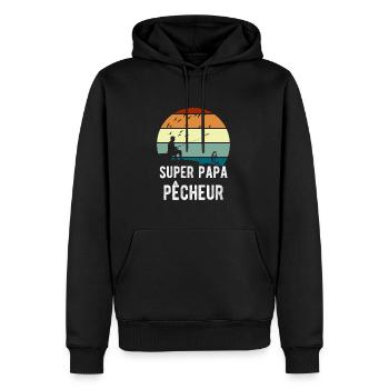 Super papa pêcheur cadeau pêcheur - Sweat à capuche Premium bio Homme - noir - Devant - Nico (187cm)