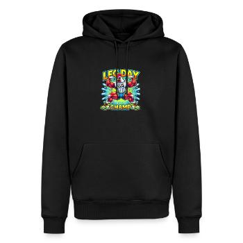 Leg Day Champ – Strong Chicken 💪🐔 - Men’s Premium Organic Hoodie - black - Front - Nico (187cm)
