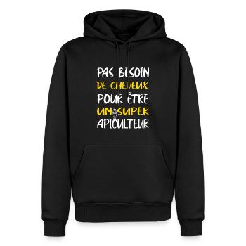 Pasbesoin de cheveux pour être un super apiculteur - Sweat à capuche Premium bio Homme - noir - Devant - Nico (187cm)