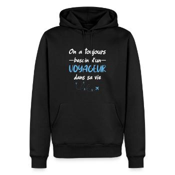 On a toujours besoin d'un voyageur t-shirt - Sweat à capuche Premium bio Homme - noir - Devant - Nico (187cm)