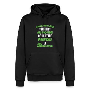 Papy agriculteur humour retraité tracteur t-shirt - Sweat à capuche Premium bio Homme - noir - Devant - Nico (187cm)