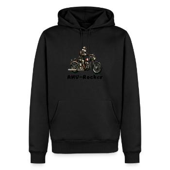 👉 AHV-Rocker – Perfektes Geschenk zur Pension! - Männer Premium Bio Hoodie - Schwarz - Vorne - Nico (187cm)