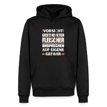 Gestresster Fleischer nicht ansprechen! - Männer Premium Bio Hoodie - Schwarz - Vorne - Nico (187cm)