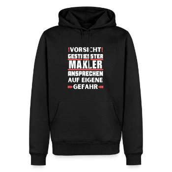 Ne vous approchez pas d’un courtier stressé ! - Sweat à capuche Premium bio Homme - noir - Devant - Nico (187cm)