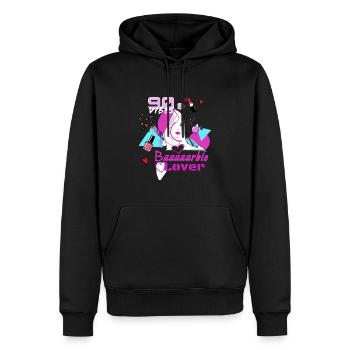 Rétro, 90's, 90s, Lover, Baaarbie, Beauté - Sweat à capuche Premium bio Homme - noir - Devant - Nico (187cm)