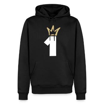 Couronne de champion NUMÉRO UN 1 - Sweat à capuche Premium bio Homme - noir - Devant - Nico (187cm)