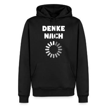 DENKE NACH - Männer Premium Bio Hoodie - Schwarz - Vorne - Nico (187cm)