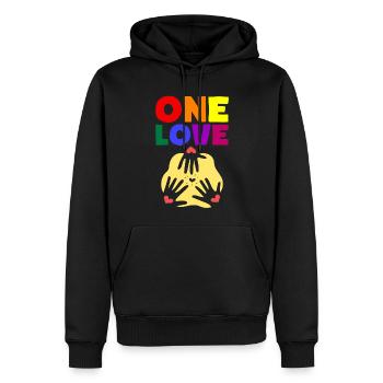 One Love - Männer Premium Bio Hoodie - Schwarz - Vorne - Nico (187cm)