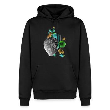 Roboter mit Würfeln bunt - Männer Premium Bio Hoodie - Schwarz - Vorne - Nico (187cm)