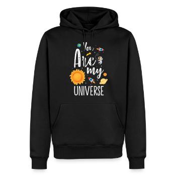 Étoiles planètes galaxie vaisseau spatial - Sweat à capuche Premium bio Homme - noir - Devant - Nico (187cm)