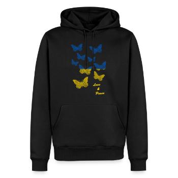 butterflies love and peace for Ukraine - Männer Premium Bio Hoodie - Schwarz - Vorne - Nico (187cm)