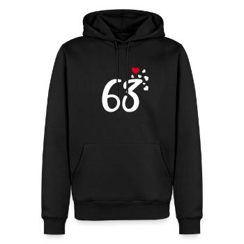 63e anniversaire Anniversaire Coeurs 63 - Sweat à capuche Premium bio Homme - noir - Devant - Nico (187cm)