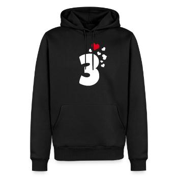 3 Herzen 3. Geburtstag - Männer Premium Bio Hoodie - Schwarz - Vorne - Nico (187cm)