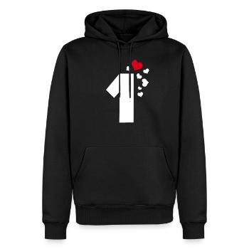 1 Herzen Nummer Eins 1. Jubiläum - Männer Premium Bio Hoodie - Schwarz - Vorne - Nico (187cm)
