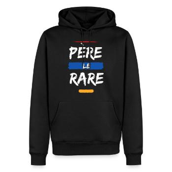 Père Le Rare. Cadeau Humour Anniversaire Fête Père - Sweat à capuche Premium bio Homme - noir - Devant - Nico (187cm)