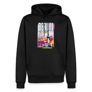 Berlin Skyline Fernsehturm Deutschland Stadt Bunt - Männer Premium Bio Hoodie - Schwarz - Vorne - Nico (187cm)
