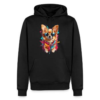 Chihuahua mignon : cool avec des lunettes de soleil - Sweat à capuche Premium bio Homme - noir - Devant - Nico (187cm)