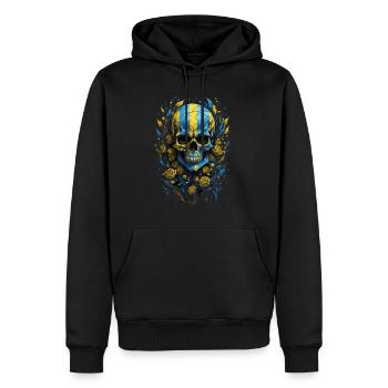Patriote ukrainien : drapeau et crâne - Sweat à capuche Premium bio Homme - noir - Devant - Nico (187cm)