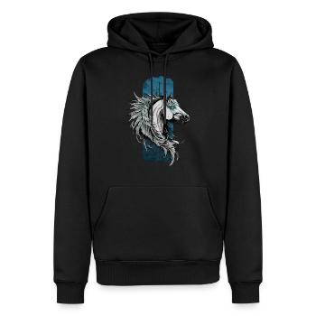 Beauté céleste : Hors à plumes de Pégase aux yeux bleus - Sweat à capuche Premium bio Homme - noir - Devant - Nico (187cm)
