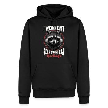 Ich trainiere, damit ich Müll essen kann, lustiger Waschbär - Männer Premium Bio Hoodie - Schwarz - Vorne - Nico (187cm)
