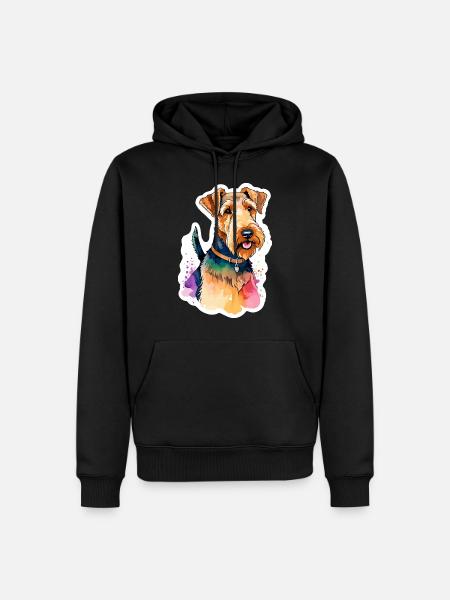 Airedale Terrier Aquarelle - Sweat à capuche Premium bio Homme - noir