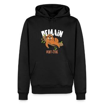 Demain peut être. Humour paresseux. - Sweat à capuche Premium bio Homme - noir - Devant - Nico (187cm)
