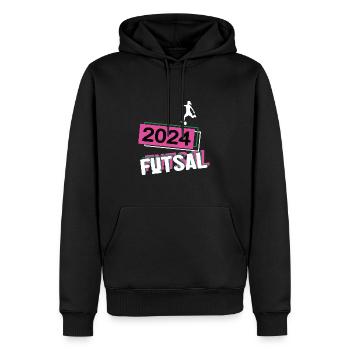 Futsal 2025 Futsaler Futsalspielerin Hallenfußball - Männer Premium Bio Hoodie - Schwarz - Vorne - Nico (187cm)
