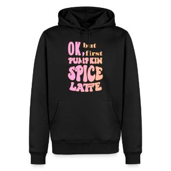 First pumpkin spice latte coffee tea Kaffee Kürbis - Männer Premium Bio Hoodie - Schwarz - Vorne - Nico (187cm)