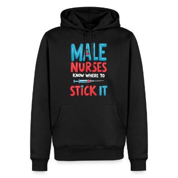 Infirmiers - Sweat à capuche Premium bio Homme - noir - Devant - Nico (187cm)