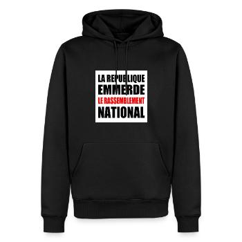 la republique emmerde le rassemblement national - Sweat à capuche Premium bio Homme - noir - Devant - Nico (187cm)