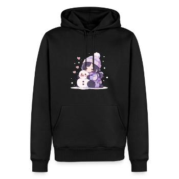 Süßer Weihnachts Schneemann Mädchen Winter-Design - Männer Premium Bio Hoodie - Schwarz - Vorne - Nico (187cm)