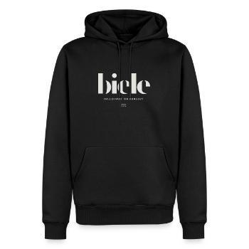 Biele Hallo habt ihr Hunger? - Männer Premium Bio Hoodie - Schwarz - Vorne - Nico (187cm)