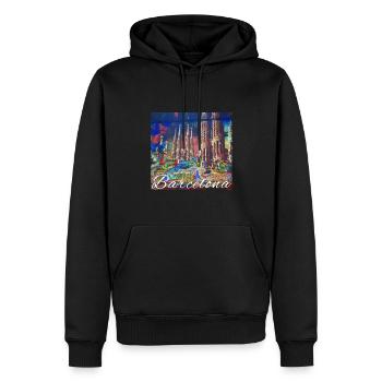 Barcelona, Stadt, Mosaik, Kirche, Collage - Männer Premium Bio Hoodie - Schwarz - Vorne - Nico (187cm)