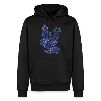 Mystische Eule bei Nacht mit Sternen Himmel - Männer Premium Bio Hoodie - Schwarz - Vorne - Nico (187cm)