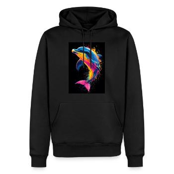 Delfin Pop Art Bunt - Männer Premium Bio Hoodie - Schwarz - Vorne - Nico (187cm)