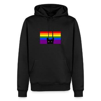 Chat jetant un coup d’œil sur le drapeau arc-en-ciel - Sweat à capuche Premium bio Homme - noir - Devant - Nico (187cm)