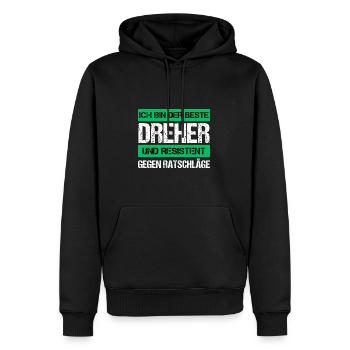 Resistenter Dreher - Männer Premium Bio Hoodie - Schwarz - Vorne - Nico (187cm)