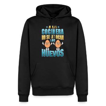 The cook does not touch her eggs - Men’s Premium Organic Hoodie - black - Front - Nico (187cm)
