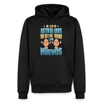 Die Asturier rühren ihre Eier nicht an - Männer Premium Bio Hoodie - Schwarz - Vorne - Nico (187cm)