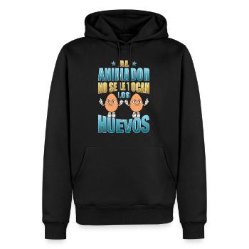 Der Entertainer rührt seine Eier nicht an - Männer Premium Bio Hoodie - Schwarz - Vorne - Nico (187cm)