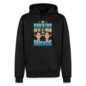 Der Feuerwehrmann rührt seine Eier nicht an - Männer Premium Bio Hoodie - Schwarz - Vorne - Nico (187cm)