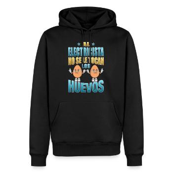 L’électricien ne touche pas ses couilles - Sweat à capuche Premium bio Homme - noir - Devant - Nico (187cm)