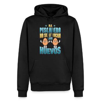 Der Fischhändler rührt seine Eier nicht an - Männer Premium Bio Hoodie - Schwarz - Vorne - Nico (187cm)