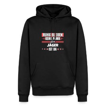Ruhig bleiben ich bin Jäger - Männer Premium Bio Hoodie - Schwarz - Vorne - Nico (187cm)