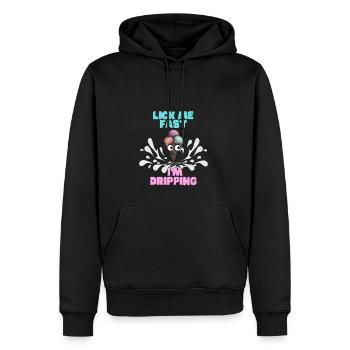 Lick me fast i'm dripping - Sweat à capuche Premium bio Homme - noir - Devant - Nico (187cm)