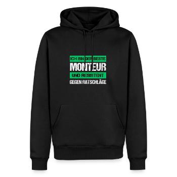 Resistenter Monteur - Männer Premium Bio Hoodie - Schwarz - Vorne - Nico (187cm)