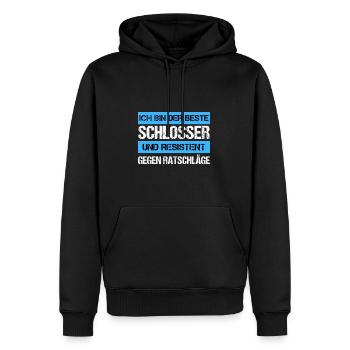 Serrurier résistant - Sweat à capuche Premium bio Homme - noir - Devant - Nico (187cm)