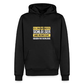 Serrurier résistant - Sweat à capuche Premium bio Homme - noir - Devant - Nico (187cm)